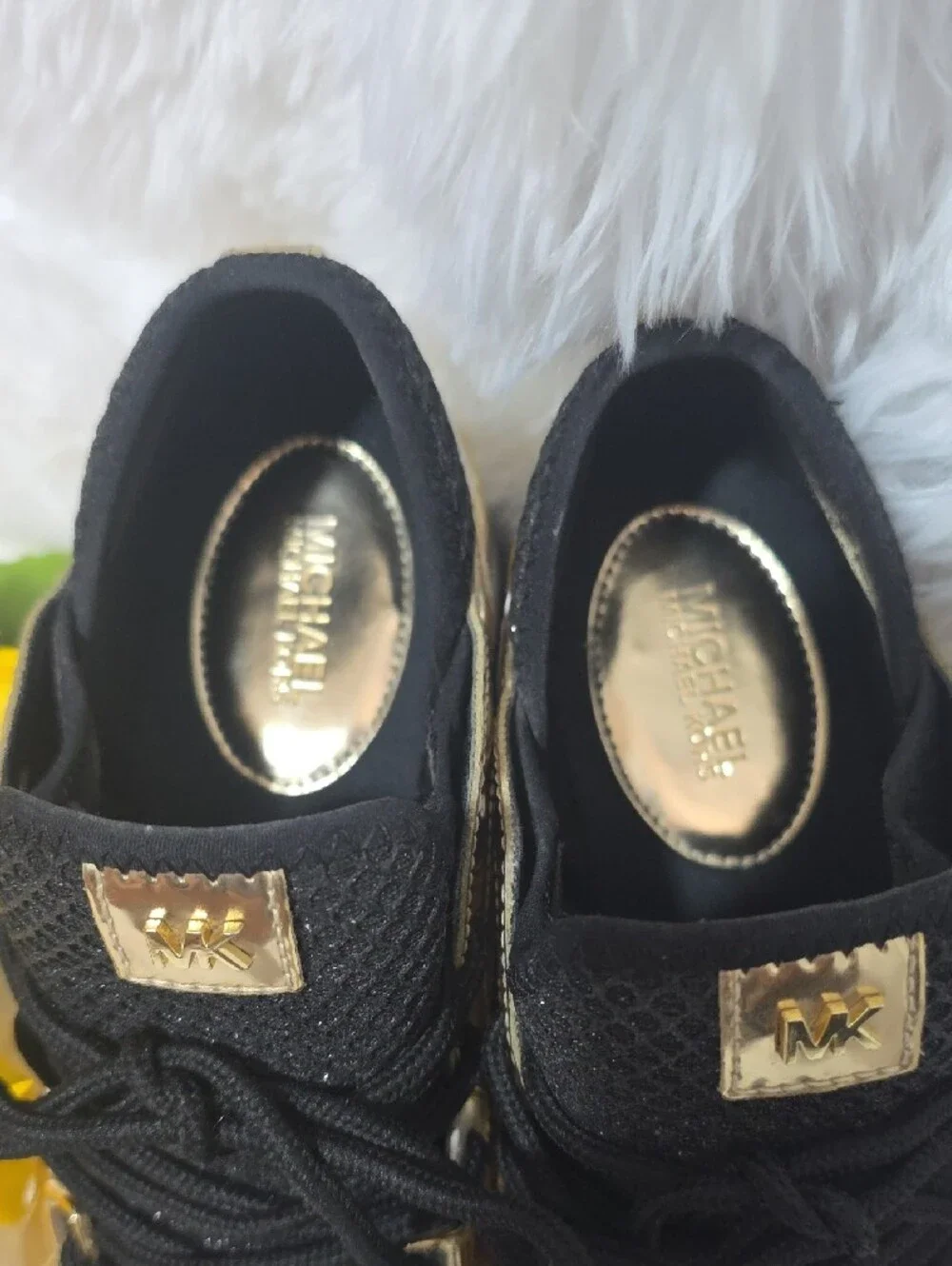 Michael Kors Black, Gold & White Lace-Up Mesh Sneakers